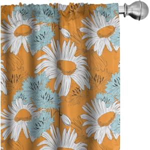 Ambesonne Bohemian Curtains, Hexagons Floral Botany Art in Cold Colors Ocean and Nature Tones, Window Treatments 2 Panel Set for Living Room Bedroom, Pair of – 28″ x 95″, Teal Green and Sea Blue(Blue Orange)