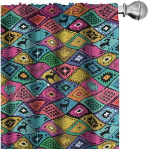Ambesonne Bohemian Curtains, Modern Ethnic Themed Ornaments with Southwestern Inspirations, Window Treatments 2 Panel Set for Living Room Bedroom, Pair of – 28″ x 84″, Petrol Blue Paprika and Ivory(Magenta Teal)