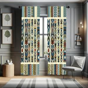 Ambesonne Bohemian Curtains, Modern Ethnic Themed Ornaments with Southwestern Inspirations, Window Treatments 2 Panel Set for Living Room Bedroom, Pair of – 28″ x 84″, Petrol Blue Paprika and Ivory(Petrol Blue Paprika and Ivory)