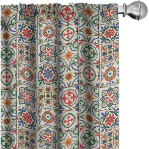 Ambesonne Bohemian Curtains, Modern Ethnic Themed Ornaments with Southwestern Inspirations, Window Treatments 2 Panel Set for Living Room Bedroom, Pair of – 28″ x 84″, Petrol Blue Paprika and Ivory(Beige)