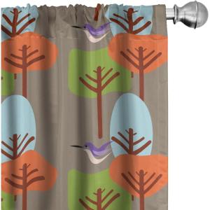 Ambesonne Bohemian Curtains, Retro Mid Century Inspired Abstract Patterns on Ivory Background, Window Treatments 2 Panel Set for Living Room Bedroom, Pair of – 28″ x 63″, Dark Orange and Reseda Green(Umber Green)