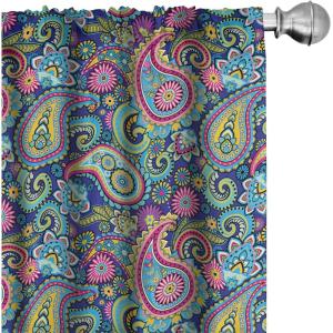 Ambesonne Bohemian Curtains, Retro Mid Century Inspired Abstract Patterns on Ivory Background, Window Treatments 2 Panel Set for Living Room Bedroom, Pair of – 28″ x 63″, Dark Orange and Reseda Green(Pink Blue Yellow)
