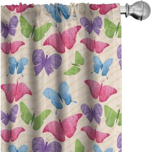 Ambesonne Bohemian Curtains, Retro Mid Century Inspired Abstract Patterns on Ivory Background, Window Treatments 2 Panel Set for Living Room Bedroom, Pair of – 28″ x 63″, Dark Orange and Reseda Green(Multicolor Pink)