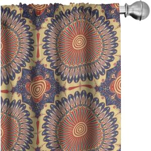 Ambesonne Bohemian Curtains, Retro Mid Century Inspired Abstract Patterns on Ivory Background, Window Treatments 2 Panel Set for Living Room Bedroom, Pair of – 28″ x 63″, Dark Orange and Reseda Green(Indigo Orange)