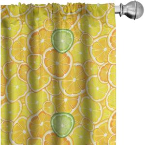 Ambesonne Botanical Curtains, Minimal Watercolor Leaves on Minimal Geometric Shapes in Cold Colors, Window Treatments 2 Panel Set for Living Room Bedroom, Pair of – 28″ x 63″, Grey Teal Slate Blue(Yellow and White)