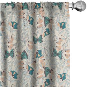 Ambesonne Botanical Curtains, Minimal Watercolor Leaves on Minimal Geometric Shapes in Cold Colors, Window Treatments 2 Panel Set for Living Room Bedroom, Pair of – 28″ x 63″, Grey Teal Slate Blue(Eggshell Seafoam)