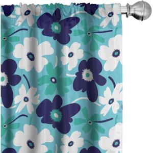 Ambesonne Botanical Curtains, Minimal Watercolor Leaves on Minimal Geometric Shapes in Cold Colors, Window Treatments 2 Panel Set for Living Room Bedroom, Pair of – 28″ x 63″, Grey Teal Slate Blue(Aqua Blue)