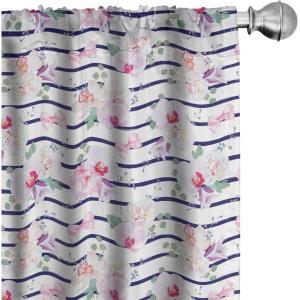 Ambesonne Botanical Curtains, Minimal Watercolor Leaves on Minimal Geometric Shapes in Cold Colors, Window Treatments 2 Panel Set for Living Room Bedroom, Pair of – 28″ x 63″, Grey Teal Slate Blue(Purple Green)