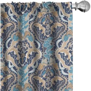 Ambesonne Botanical Curtains, Minimal Watercolor Leaves on Minimal Geometric Shapes in Cold Colors, Window Treatments 2 Panel Set for Living Room Bedroom, Pair of – 28″ x 63″, Grey Teal Slate Blue(Blue Beige)