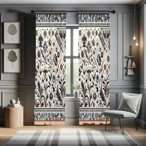 Ambesonne Botanical Curtains, Minimal Watercolor Leaves on Minimal Geometric Shapes in Cold Colors, Window Treatments 2 Panel Set for Living Room Bedroom, Pair of – 28″ x 63″, Grey Teal Slate Blue(Pale Rust Blue Grey Ivory)