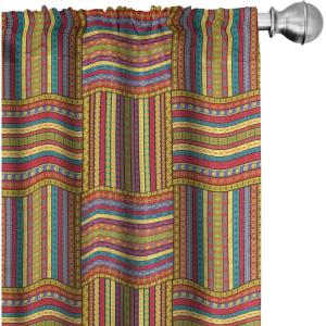 Ambesonne Botanical Curtains, Minimal Watercolor Leaves on Minimal Geometric Shapes in Cold Colors, Window Treatments 2 Panel Set for Living Room Bedroom, Pair of – 28″ x 63″, Grey Teal Slate Blue(Yellow Red)