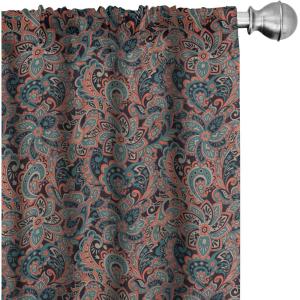 Ambesonne Botanical Curtains, Minimal Watercolor Leaves on Minimal Geometric Shapes in Cold Colors, Window Treatments 2 Panel Set for Living Room Bedroom, Pair of – 28″ x 63″, Grey Teal Slate Blue(Black Pink)
