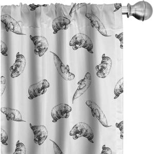Ambesonne Botanical Curtains, Minimal Watercolor Leaves on Minimal Geometric Shapes in Cold Colors, Window Treatments 2 Panel Set for Living Room Bedroom, Pair of – 28″ x 63″, Grey Teal Slate Blue(Charcoal Grey White)