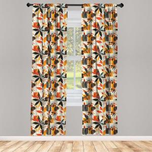 Ambesonne Botanical Curtains, Minimal Watercolor Leaves on Minimal Geometric Shapes in Cold Colors, Window Treatments 2 Panel Set for Living Room Bedroom, Pair of – 28″ x 63″, Grey Teal Slate Blue(Black Vermilion Mustard)
