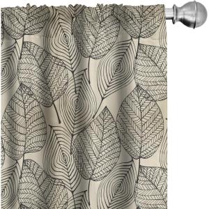 Ambesonne Botanical Curtains, Minimal Watercolor Leaves on Minimal Geometric Shapes in Cold Colors, Window Treatments 2 Panel Set for Living Room Bedroom, Pair of – 28″ x 63″, Grey Teal Slate Blue(Black Beige)