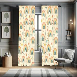 Ambesonne Botanical Curtains, Minimal Watercolor Leaves on Minimal Geometric Shapes in Cold Colors, Window Treatments 2 Panel Set for Living Room Bedroom, Pair of – 28″ x 63″, Grey Teal Slate Blue(Pale Mustard Salmon Teal)