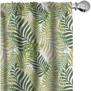 Ambesonne Botanical Curtains, Vintage Floral Pattern with Detailed Exotic Leaves from Different Trees, Window Treatments 2 Panel Set for Living Room Bedroom, Pair of – 28″ x 84″, Green and Ivory(Green Ecru)