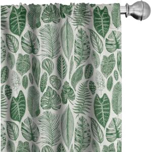 Ambesonne Botanical Curtains, Vintage Floral Pattern with Detailed Exotic Leaves from Different Trees, Window Treatments 2 Panel Set for Living Room Bedroom, Pair of – 28″ x 84″, Green and Ivory(Green and Ivory)