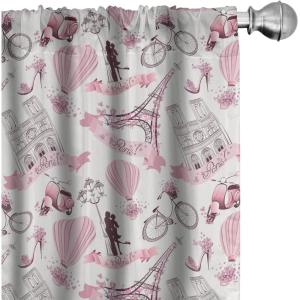 Ambesonne Botanical Curtains, Vintage Floral Pattern with Detailed Exotic Leaves from Different Trees, Window Treatments 2 Panel Set for Living Room Bedroom, Pair of – 28″ x 84″, Green and Ivory(Pink Rose)