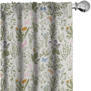 Ambesonne Botanical Curtains, Vintage Floral Pattern with Detailed Exotic Leaves from Different Trees, Window Treatments 2 Panel Set for Living Room Bedroom, Pair of – 28″ x 84″, Green and Ivory(Mustard Green)