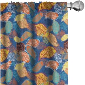 Ambesonne Botanical Curtains, Vintage Floral Pattern with Detailed Exotic Leaves from Different Trees, Window Treatments 2 Panel Set for Living Room Bedroom, Pair of – 28″ x 84″, Green and Ivory(Blue Brown)