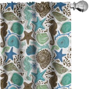 Ambesonne Botanical Curtains, Vintage Floral Pattern with Detailed Exotic Leaves from Different Trees, Window Treatments 2 Panel Set for Living Room Bedroom, Pair of – 28″ x 84″, Green and Ivory(Seafoam Brown)