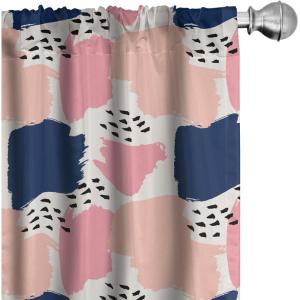 Ambesonne Botanical Curtains, Watercolor Fall Branches and Geometric Mid Century Modern Autumnal Art, Window Treatments 2 Panel Set for Living Room Bedroom, Pair of – 28″ x 84″, Forest Green Rust Tan(Blue and Pink)