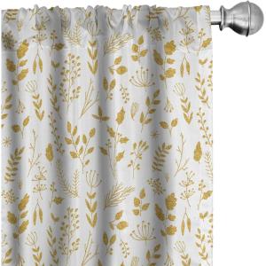Ambesonne Botanical Curtains, Watercolor Fall Branches and Geometric Mid Century Modern Autumnal Art, Window Treatments 2 Panel Set for Living Room Bedroom, Pair of – 28″ x 84″, Forest Green Rust Tan(Earth Yellow)
