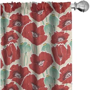 Ambesonne Botanical Curtains, Watercolor Fall Branches and Geometric Mid Century Modern Autumnal Art, Window Treatments 2 Panel Set for Living Room Bedroom, Pair of – 28″ x 84″, Forest Green Rust Tan(Mint Green)