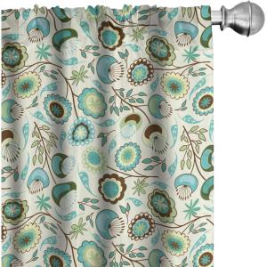 Ambesonne Botanical Curtains, Watercolor Fall Branches and Geometric Mid Century Modern Autumnal Art, Window Treatments 2 Panel Set for Living Room Bedroom, Pair of – 28″ x 84″, Forest Green Rust Tan(Green)
