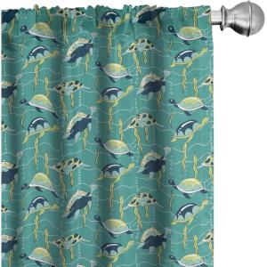 Ambesonne Botanical Curtains, Watercolor Fall Branches and Geometric Mid Century Modern Autumnal Art, Window Treatments 2 Panel Set for Living Room Bedroom, Pair of – 28″ x 84″, Forest Green Rust Tan(Turquoise)