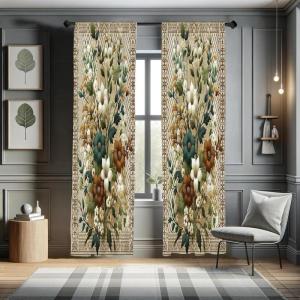 Ambesonne Botanical Curtains, Watercolor Fall Branches and Geometric Mid Century Modern Autumnal Art, Window Treatments 2 Panel Set for Living Room Bedroom, Pair of – 28″ x 84″, Forest Green Rust Tan(Dark Teal Cinnamon Umber)