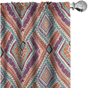 Ambesonne Botanical Curtains, Watercolor Fall Branches and Geometric Mid Century Modern Autumnal Art, Window Treatments 2 Panel Set for Living Room Bedroom, Pair of – 28″ x 84″, Forest Green Rust Tan(Purple Teal)