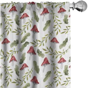 Ambesonne Botanical Curtains, Watercolor Fall Branches and Geometric Mid Century Modern Autumnal Art, Window Treatments 2 Panel Set for Living Room Bedroom, Pair of – 28″ x 84″, Forest Green Rust Tan(Green Ruby)
