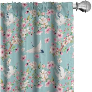 Ambesonne Botanical Curtains, Watercolor Fall Branches and Geometric Mid Century Modern Autumnal Art, Window Treatments 2 Panel Set for Living Room Bedroom, Pair of – 28″ x 84″, Forest Green Rust Tan(Seafoam Pink)