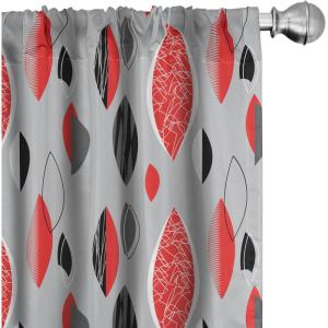 Ambesonne Botanical Curtains, Watercolor Fall Branches and Geometric Mid Century Modern Autumnal Art, Window Treatments 2 Panel Set for Living Room Bedroom, Pair of – 28″ x 84″, Forest Green Rust Tan(Red Black)
