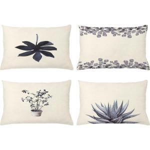 Ambesonne Botanical Throw Pillow Cushion Case Pack of 4, Minimalist Watercolor Painting Leaves Agave Branches Plant in a Pot, Modern Accent Double-Sided Printing, 20″ x 12″, Purpleblue and Dimgray