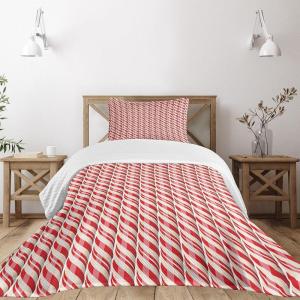 Ambesonne Candy Cane Bedspread, Red Christmas Candies Pattern with Diagonal Stripes Traditional Winter Sweets, Decorative Quilted 2 Piece Coverlet Set with Pillow Sham, Twin Size, Yellow White