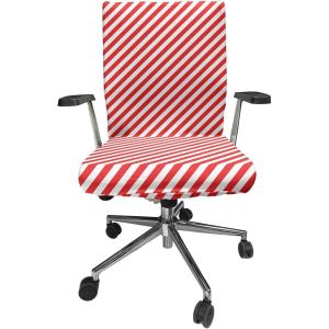 Ambesonne Candy Cane Office Chair Cover, Diagonal Red Lines Christmas Celebration Themed Geometric Arrangement, Stretchable Decorative Universal Size High Back Printed Slipcover, Orange and White