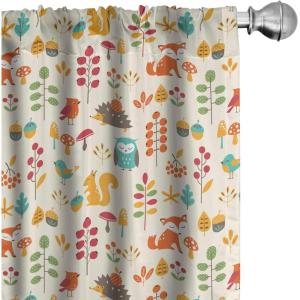Ambesonne Cats Curtains, Modern Scandi Pattern of Kitten Love with Romantic Hearts Cartoon Design, Window Treatments 2 Panel Set for Living Room Bedroom, Pair of – 28″ x 63″, Ginger Olive Green White(Cream Orange)