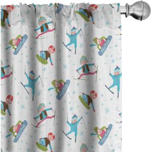 Ambesonne Cats Curtains, Modern Scandi Pattern of Kitten Love with Romantic Hearts Cartoon Design, Window Treatments 2 Panel Set for Living Room Bedroom, Pair of – 28″ x 63″, Ginger Olive Green White(Aqua White)