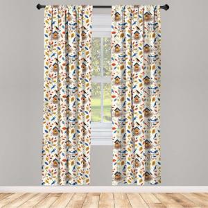 Ambesonne Cats Curtains, Modern Scandi Pattern of Kitten Love with Romantic Hearts Cartoon Design, Window Treatments 2 Panel Set for Living Room Bedroom, Pair of – 28″ x 63″, Ginger Olive Green White(Blue Burnt Sienna Mustard)