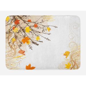 Ambesonne Christmas Bath Mat, Rustic Wooden Backdrop Snowflakes and Warm Traditional Celebration Print, Plush Bathroom Decor Mat with Non Slip Backing, 30.2″ x 20″, Brown White(Tan Yellow Orange)