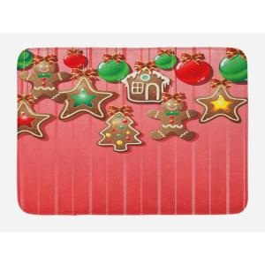 Ambesonne Christmas Bath Mat, Rustic Wooden Backdrop Snowflakes and Warm Traditional Celebration Print, Plush Bathroom Decor Mat with Non Slip Backing, 30.2″ x 20″, Brown White(Pastel Pink)