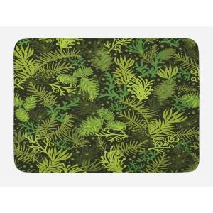 Ambesonne Christmas Bath Mat, Rustic Wooden Backdrop Snowflakes and Warm Traditional Celebration Print, Plush Bathroom Decor Mat with Non Slip Backing, 30.2″ x 20″, Brown White(Olive Green Pale Green)