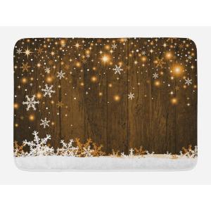 Ambesonne Christmas Bath Mat, Rustic Wooden Backdrop Snowflakes and Warm Traditional Celebration Print, Plush Bathroom Decor Mat with Non Slip Backing, 30.2″ x 20″, Brown White(Brown White)
