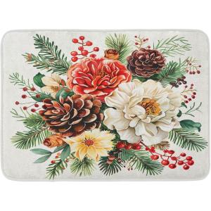 Ambesonne Christmas Bath Mat, Rustic Wooden Backdrop Snowflakes and Warm Traditional Celebration Print, Plush Bathroom Decor Mat with Non Slip Backing, 30.2″ x 20″, Brown White(Coral Brown and Coconut)