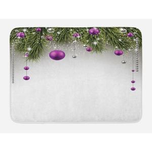 Ambesonne Christmas Bath Mat, Rustic Wooden Backdrop Snowflakes and Warm Traditional Celebration Print, Plush Bathroom Decor Mat with Non Slip Backing, 30.2″ x 20″, Brown White(Purple Grey Green)