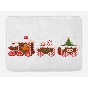 Ambesonne Christmas Bath Mat, Vintage Vibe Whimsical Kitten Playing with Xmas Trees Lace Ornate, Plush Bathroom Decor Mat with Non Slip Backing, 30.2″ x 20″, Hunter Green and Vermilion(White Brown Vermilion)