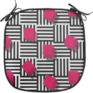 Ambesonne Christmas Chair Seating Cushion Set of 2, Candy Canes and Lollipops Classical Pattern for Holiday Xmas, Anti-Slip Seat Padding for Kitchen & Patio, 16″x16″, Green Red White(Magenta Black and White)